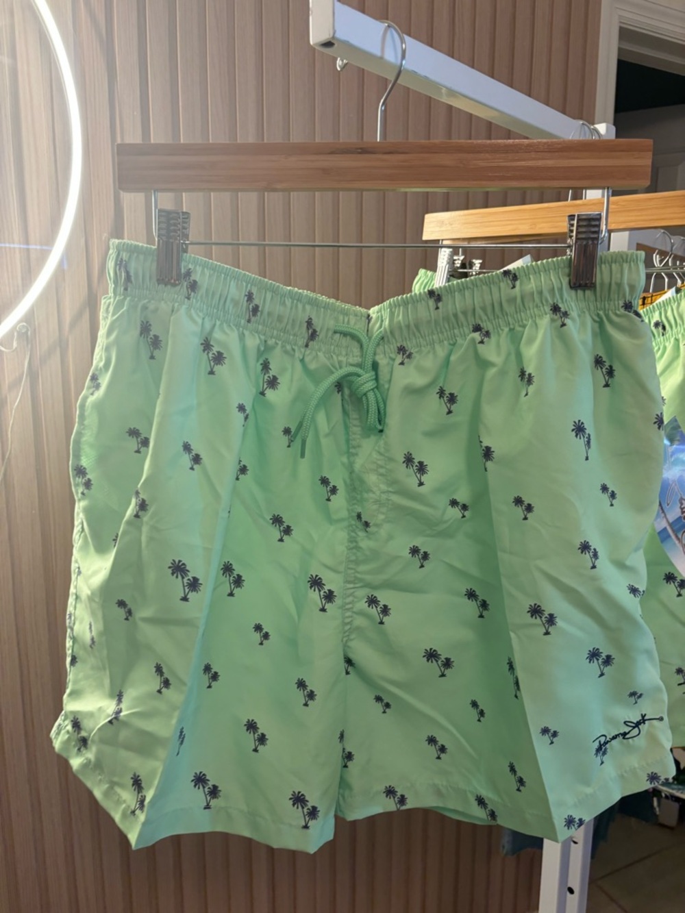 Panama Jack Light Green Palm-Print Athletic Shorts